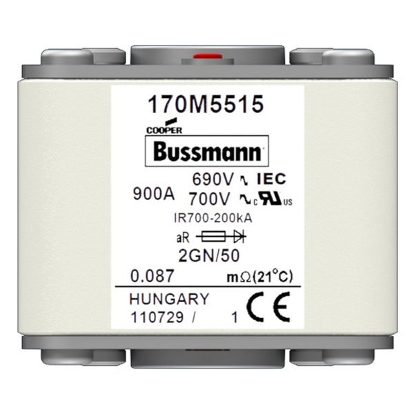 Fuse-link, high speed, 400 A, AC 690 V, size 2, 61 x 77 x 51 mm, aR, IEC, UL, type K indicator, flush end, 16 UNC image 1