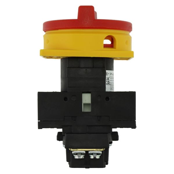 Main switch, P1, 40 A, flush mounting, 3 pole, Emergency switching off function, With red rotary handle and yellow locking ring, Lockable in the 0 (Of image 23