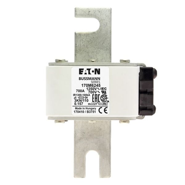 Fuse-link, high speed, 700 A, AC 1250 V, size 3, 76 x 92 x 139 mm, aR, DIN, IEC, single indicator image 2