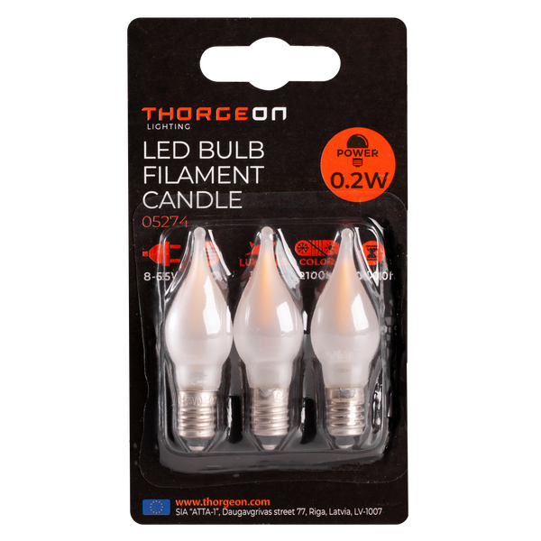 LED Bulb Filament Candle 0.2W E10 8-55V 12Lm 2100K THORGEON image 1