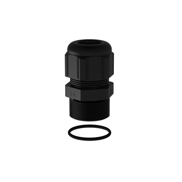 Plastic cable gland with waterproof surface seal IP68 ISO12 thread black RAL9011 image 1