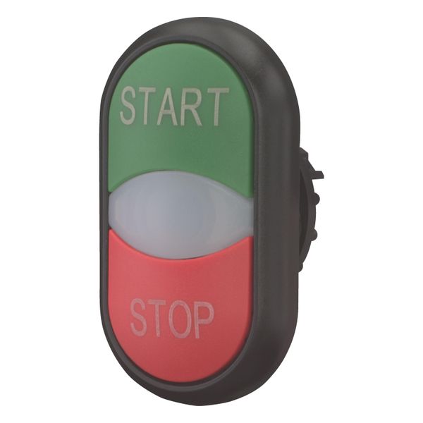Double actuator pushbutton, RMQ-Titan, Actuators and indicator lights non-flush, momentary, White lens, green, red, inscribed, Bezel: black, START/STO image 3