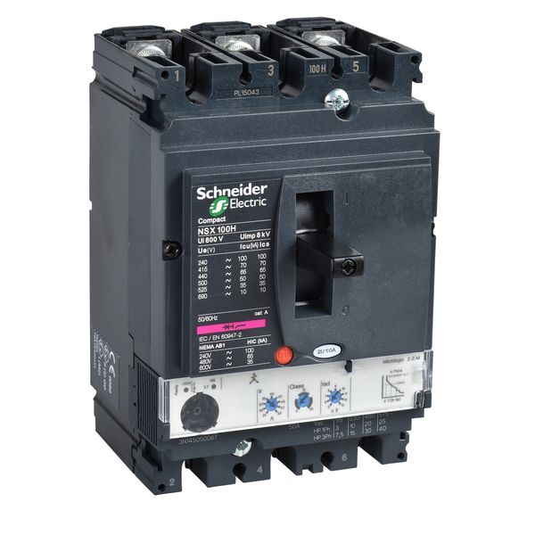 circuit breaker ComPact NSX100N, 50 kA at 415 VAC, MicroLogic 2.2 M trip unit 50 A, 3 poles 3d image 3