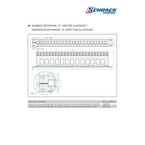 Patchpanel 19" empty for 24 modules (SFA)(SFB), 1U, RAL7035 image 11