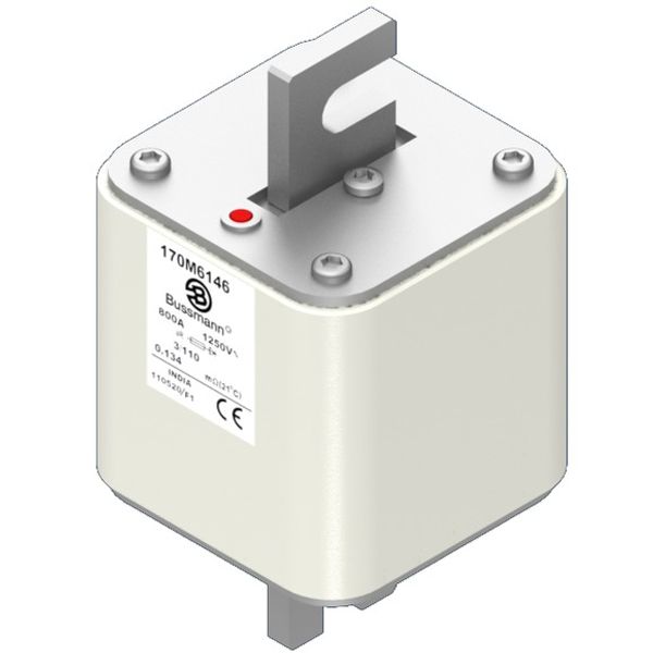 Fuse-link, high speed, 800 A, AC 1250 V, size 3, 76 x 90 x 139 mm, aR, DIN, IEC, single indicator image 2