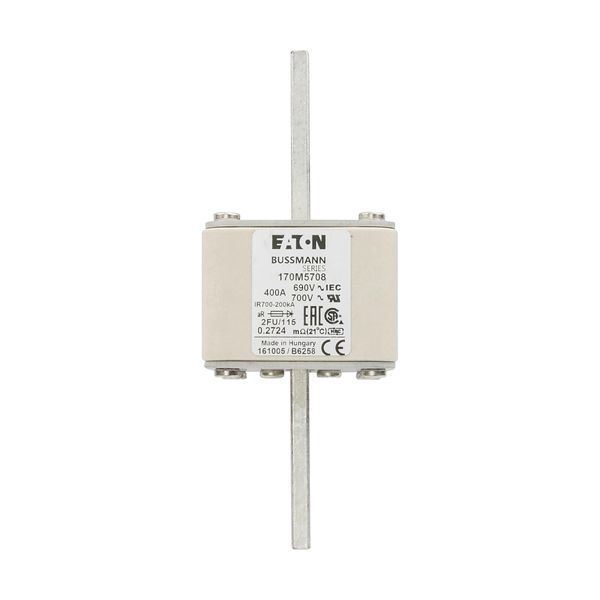 Fuse-link, high speed, 400 A, AC 690 V, size 2, 61 x 77 x 135 mm, aR, IEC, UL, no indicator, 115 mm centres image 5