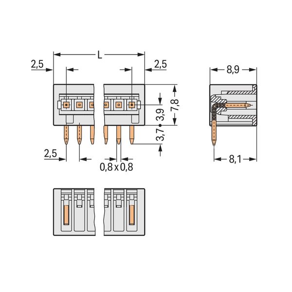 THT male header 0.8 x 0.8 mm solder pin angled light gray image 2