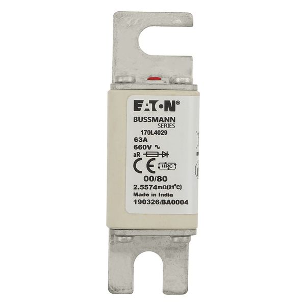 Fuse-link, high speed, 63 A, AC 660 V, size 00, 30 x 51 x 98 mm, aR, DIN, IEC, single indicator image 22