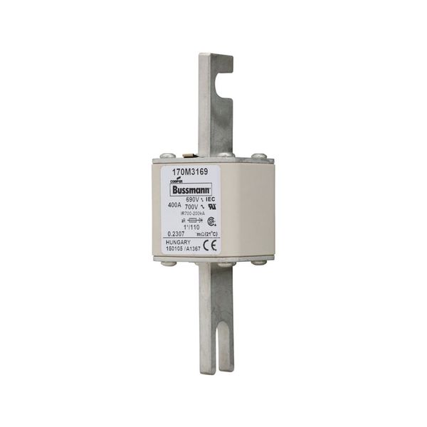 Fuse-link, high speed, 400 A, AC 690 V, compact size 1, 45 x 45 x 134 mm, aR, DIN, IEC, single indicator image 7