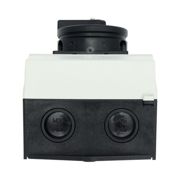 Main switch, P1, 25 A, surface mounting, 3 pole, 1 N/O, 1 N/C, STOP function, With black rotary handle and locking ring, Lockable in the 0 (Off) posit image 54