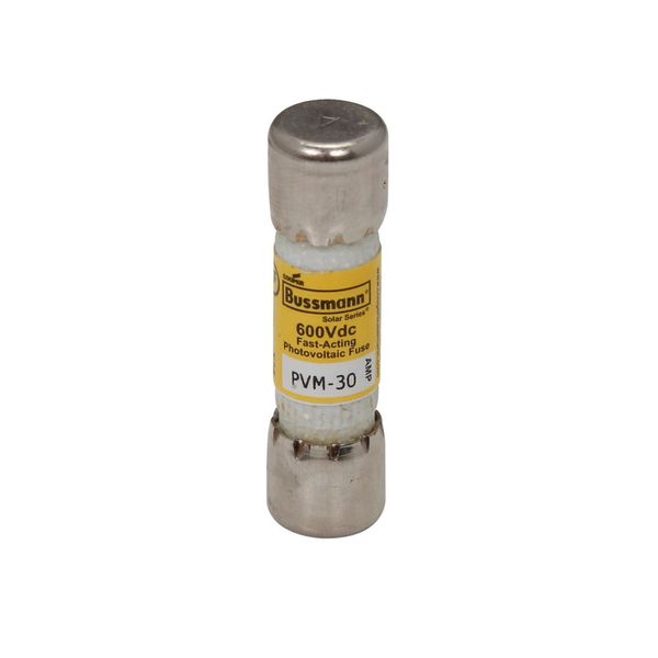 Midget Fuse, Photovoltaic, 600 Vdc, 50 kAIC interrupt rating, Fast acting class, Fuse Holder and Block mounting, Ferrule end X ferrule end connection, 30A current rating, 50 kA DC breaking capacity, .41 in diameter image 9