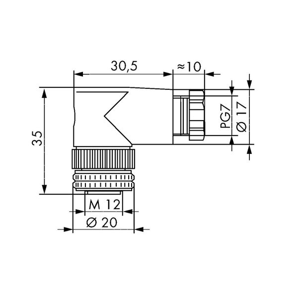 Fitted pluggable connector 4-pole M12 socket, right angle image 2