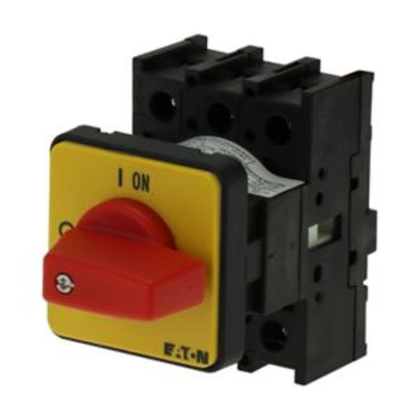 On-Off switch, P1, 40 A, flush mounting, 3 pole, Emergency switching off function, with red thumb grip and yellow front plate image 4