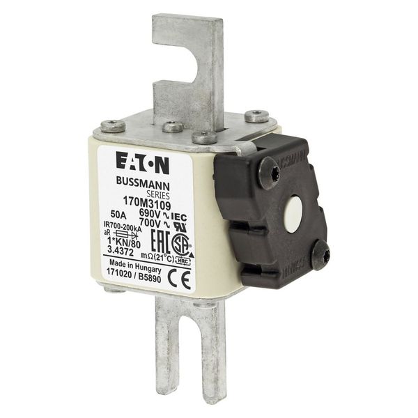 Fuse-link, high speed, 50 A, AC 690 V, compact DIN 1, 45 x 59 x 104 mm, aR, DIN, IEC, single indicator image 12