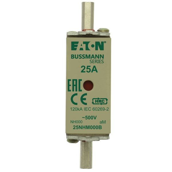 Fuse-link, low voltage, 25 A, AC 500 V, NH000, aM, IEC, dual indicator image 1