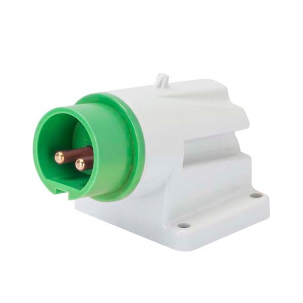 90° ANGLED SURFACE MOUNTING INLET - IP44 - 2P 32A 20-25V and 40-50V 401-500HZ - GREEN - 11H - SCREW WIRING image 2