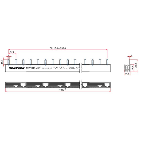 Busbar Pin Version, 3-pole, 10mmý, N-Conductor, blue, 1m image 2