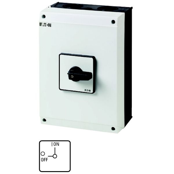 On-Off switch, T5, 100 A, surface mounting, 3 contact unit(s), 6 pole, with black thumb grip and front plate image 1