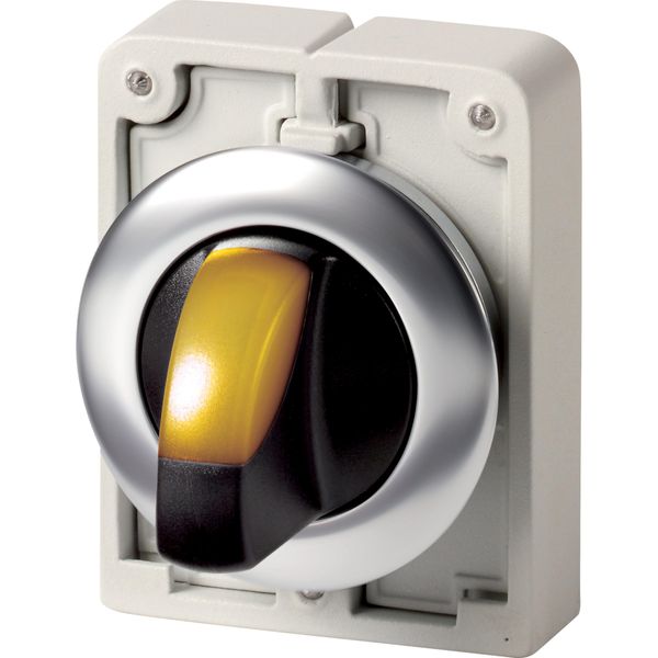Illuminated selector switch actuator, RMQ-Titan, with thumb-grip, maintained, 2 positions (V position), yellow, Front ring stainless steel image 2