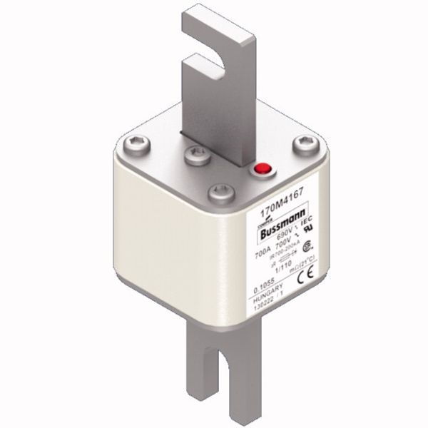 Fuse-link, high speed, 700 A, AC 690 V, DIN 1, 53 x 66 x 138 mm, aR, DIN, IEC, single indicator image 2