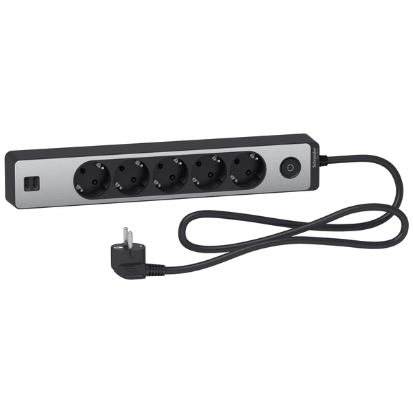 Unica extend - Schuko trailing lead - 5 gangs - with USB port - anthracite/alu image 3