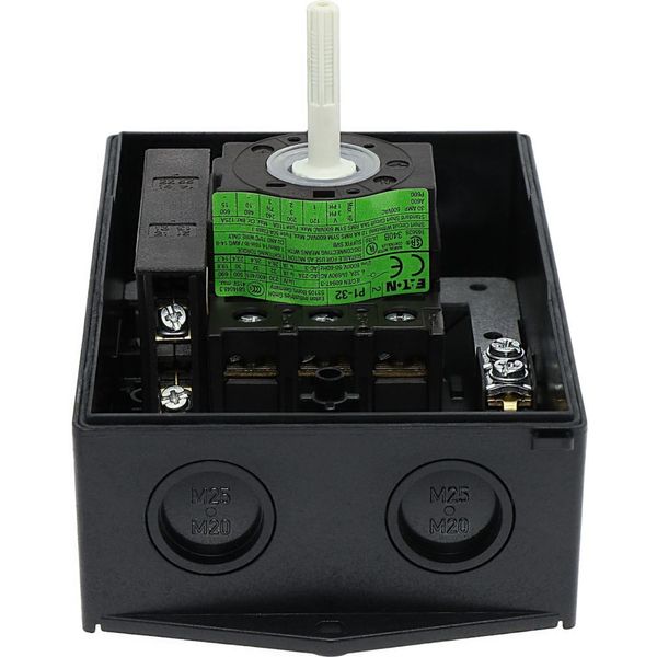 Main switch, P1, 32 A, surface mounting, 3 pole, 1 N/O, 1 N/C, STOP function, With black rotary handle and locking ring, Lockable in the 0 (Off) posit image 37