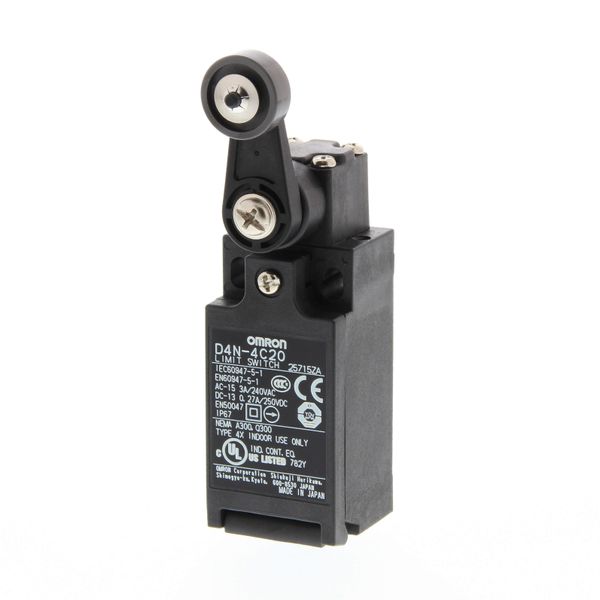 Limit switch, D4N, M20 (1-conduit), 2NC/1NO (slow-action), roller leve image 1