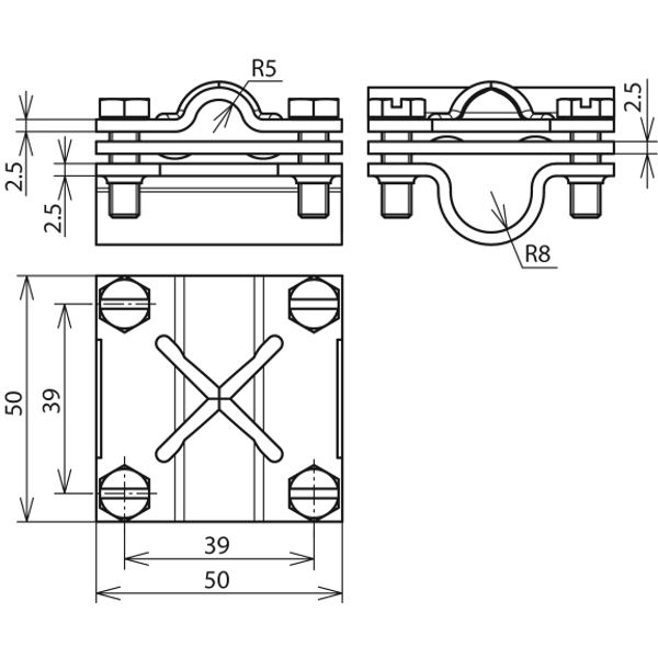 Cross unit Cu f. Rd 16/8-10mm -  Rd 16/ Fl 30mm  with intermediate pla image 2