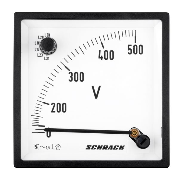 Voltmeter AC w. integrated switch f. Phases, 96x96mm, 500VAC image 1