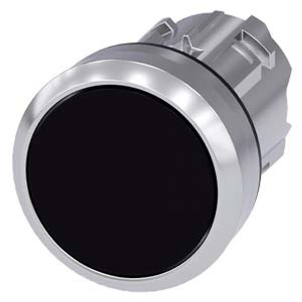 Pushbutton, 22 mm, round, metal, shiny, black, pushbutton, flat momentary con... image 1