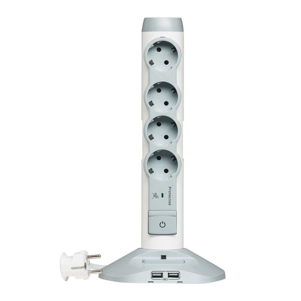 Multi-outlet extension - German std - 4x2P+E+ 1 socket 2 USB charger -white/grey image 1