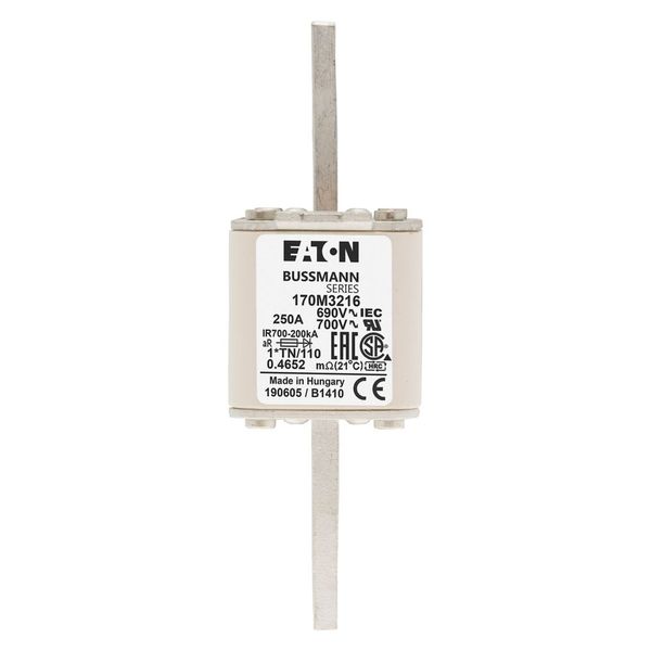 Fuse-link, high speed, 250 A, AC 690 V, compact DIN 1, 45 x 58 x 134 mm, aR, DIN, IEC, single indicator, 80 mm centres image 13