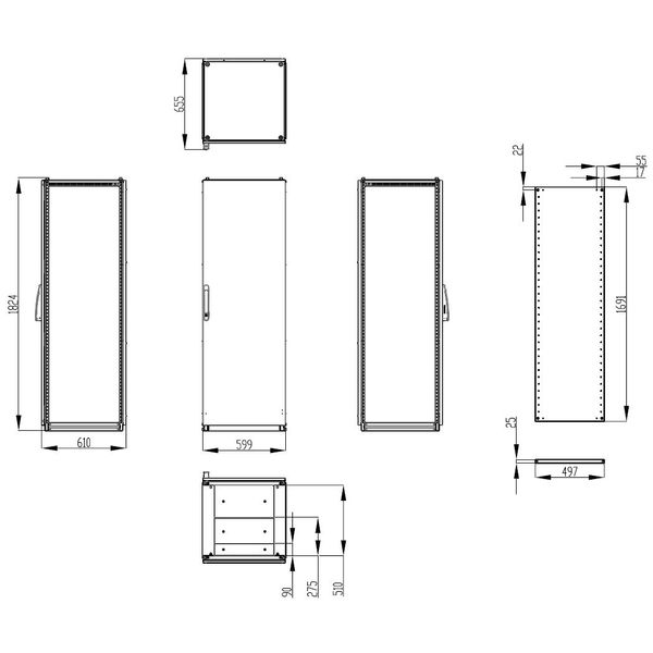 Modular enclosure 1 door IP55 H=1800 W=600 D=600 mm image 3