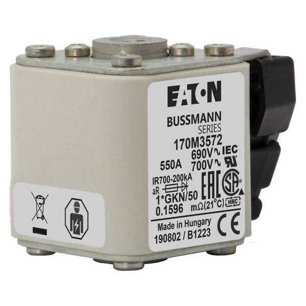 Fuse-link, high speed, 550 A, AC 690 V, compact size 1, 45 x 59 x 51 mm, aR, IEC, UL, type K indicator, 18 UNC image 15