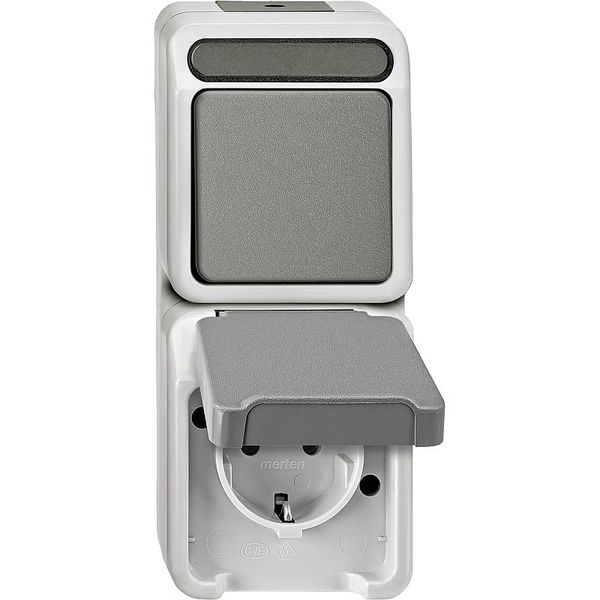 Combination SCHUKO socket with touch protection/button, closer 1-pole, light gray, AQUASTAR image 1