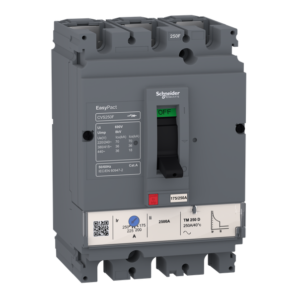 circuit breaker EasyPact CVS100F, 36 kA at 415 VAC, 80 A rating thermal magnetic TM-D trip unit, 3P 3d image 4