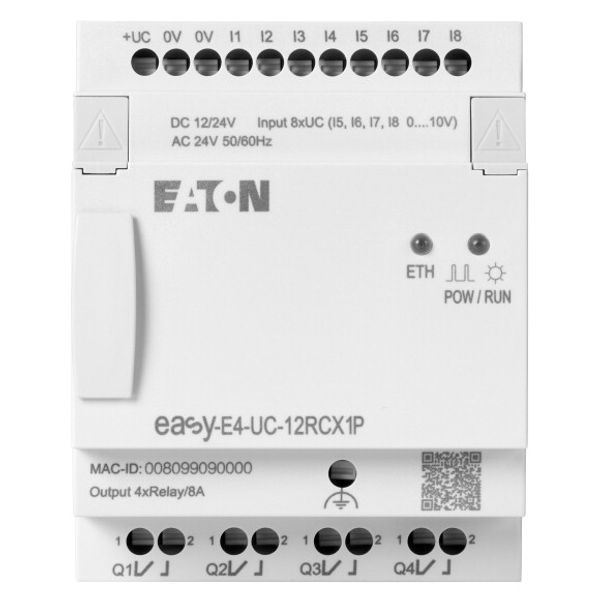 Control relays, easyE4 (expandable, Ethernet), 12/24 V DC, 24 V AC, Inputs Digital: 8, of which can be used as analog: 4, push-in terminal image 1