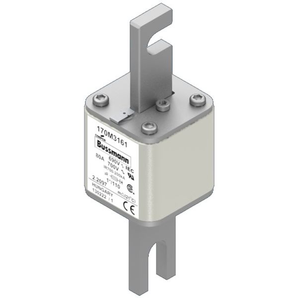 Fuse-link, high speed, 80 A, AC 690 V, compact size 1, 45 x 45 x 134 mm, aR, DIN, IEC, single indicator image 2