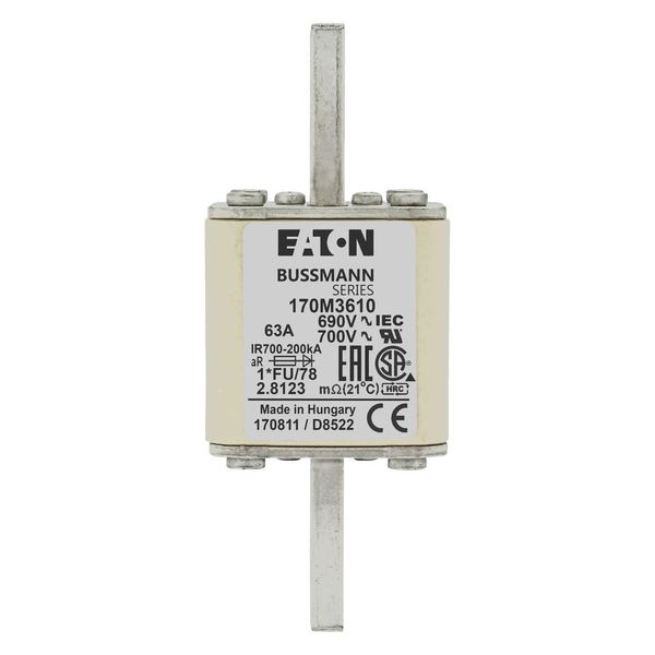 Fuse-link, high speed, 63 A, AC 690 V, compact size 1, 45 x 45 x 110 mm, aR, IEC, UL image 7