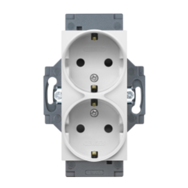 GERMAN STANDARD SOCKET-OUTLET 250V ac - SCREW TERMINALS - FRONT TIGHTENING TERMINALS - DOUBLE - 2P+E 16A - WHITE - DAHLIA image 1