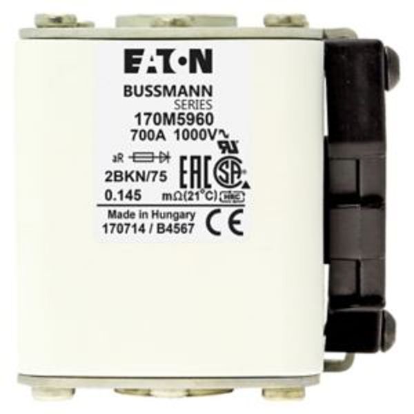 Fuse-link, high speed, 700 A, AC 1000 V, size 2, 59 x 77 x 75 mm, aR, IEC, UL, type K indicator, flush end, M10 image 7