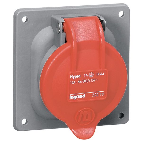 Panel mounting socket fixing centre Hypra -IP44 -380/415V~ -32A -3P+N+E -plastic image 1
