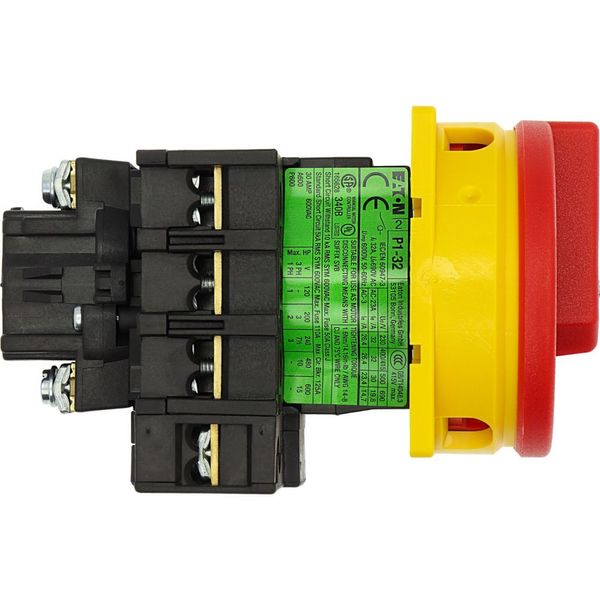 Main switch, P1, 32 A, flush mounting, 3 pole + N, Emergency switching off function, With red rotary handle and yellow locking ring, Lockable in the 0 image 32