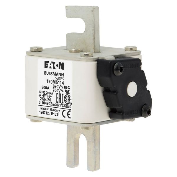 Fuse-link, high speed, 800 A, AC 690 V, DIN 2, 61 x 77 x 108 mm, aR, DIN, IEC, single indicator image 6