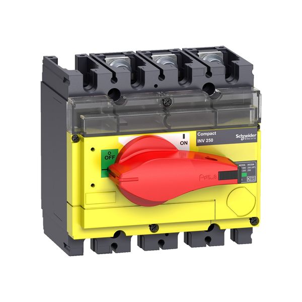 switch disconnector, Compact INV250, visible break, 250 A, with red rotary handle and yellow front, 3 poles image 3