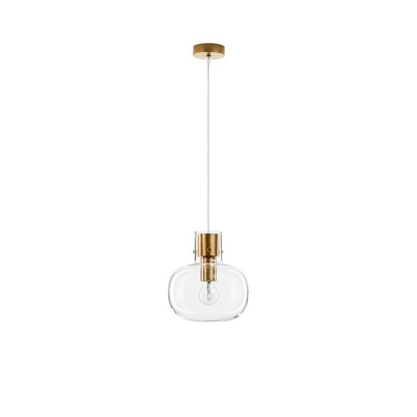 Clear Glass  White Cord  Brass Gold Metal   LED E27 1x12 Watt 230 Volt   IP20 Bulb Excluded  22 D: 22 H1: 25 H2: 228 cm Adjustable Height image 1