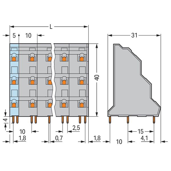 Triple-deck PCB terminal block 2.5 mm² Pin spacing 10 mm gray image 7