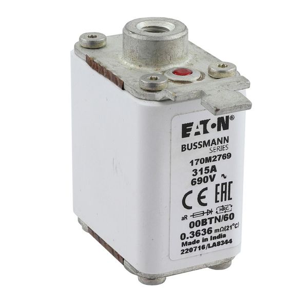 Fuse-link, high speed, 315 A, AC 690 V, size 00, 30 x 62 x 64 mm, aR, IEC, single indicator image 24