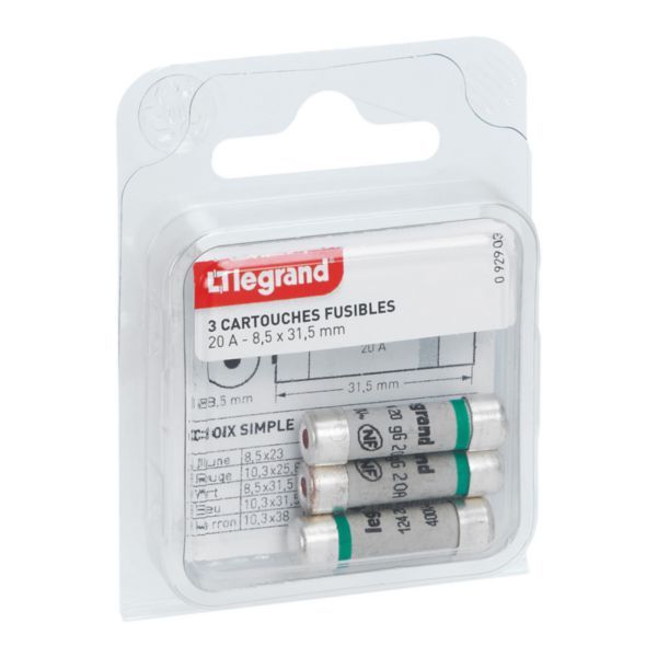 Fuse cartridges for fuse holders with indicator - 8.5x31.5mm - 20A image 1