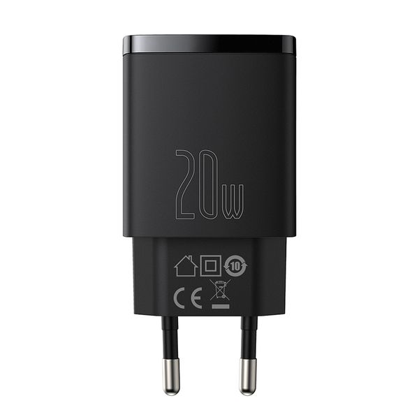 Wall Quick Charger 20W USB + USB-C QC3.0 PD3.0, Black image 7